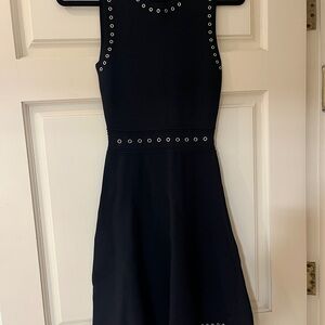 Sandro Black Sleeveless Fit and Flare Mini Dress with Gromets